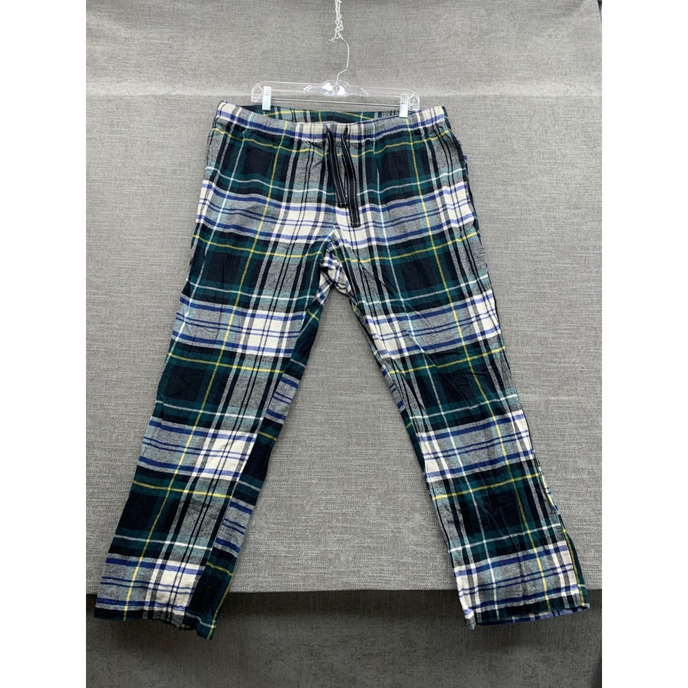 Old Navy Flannel Pajama Pants Mens XL White Green Plaid Sleepwear Drawstring